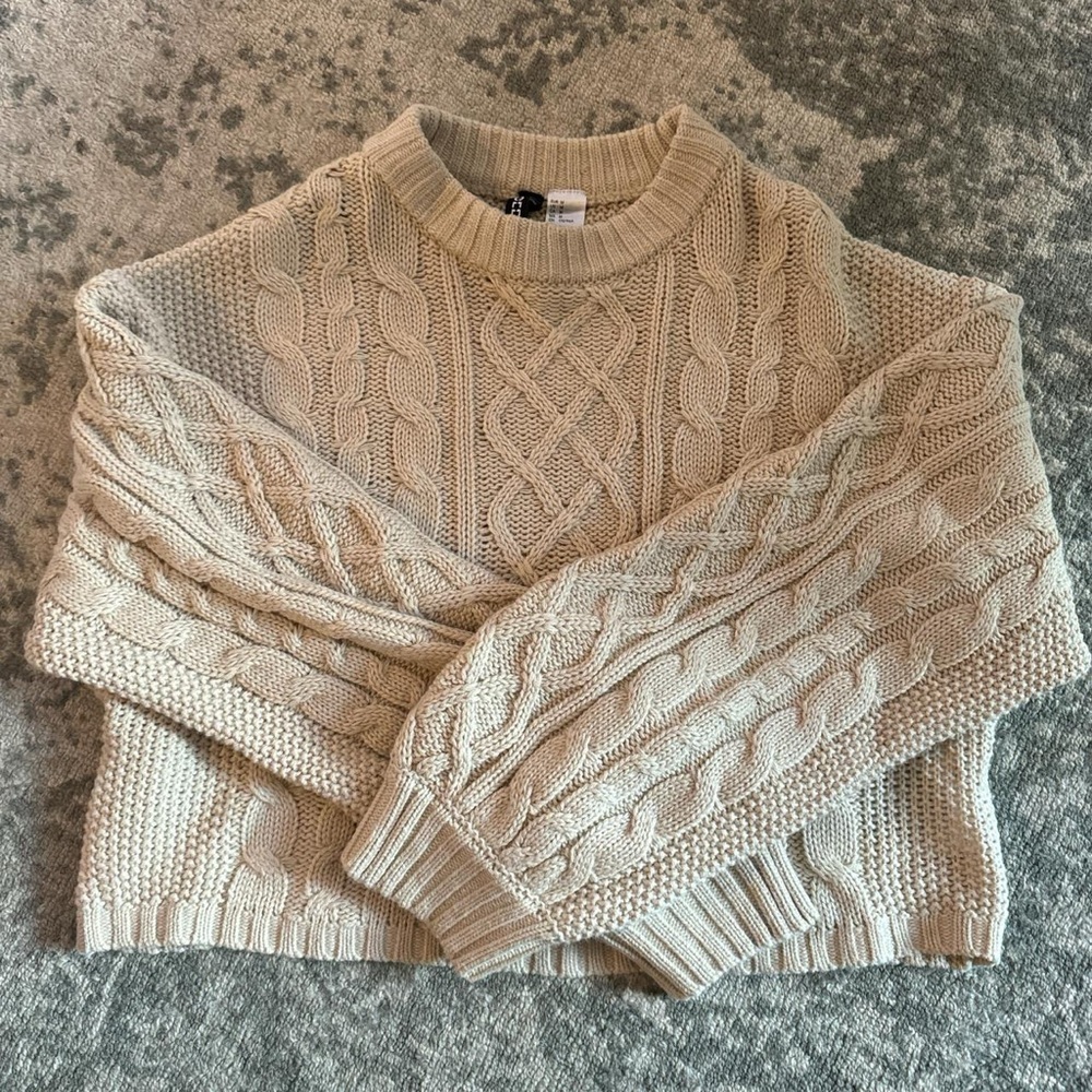 H&M Cream Cable Knit Crew Neck Sweater